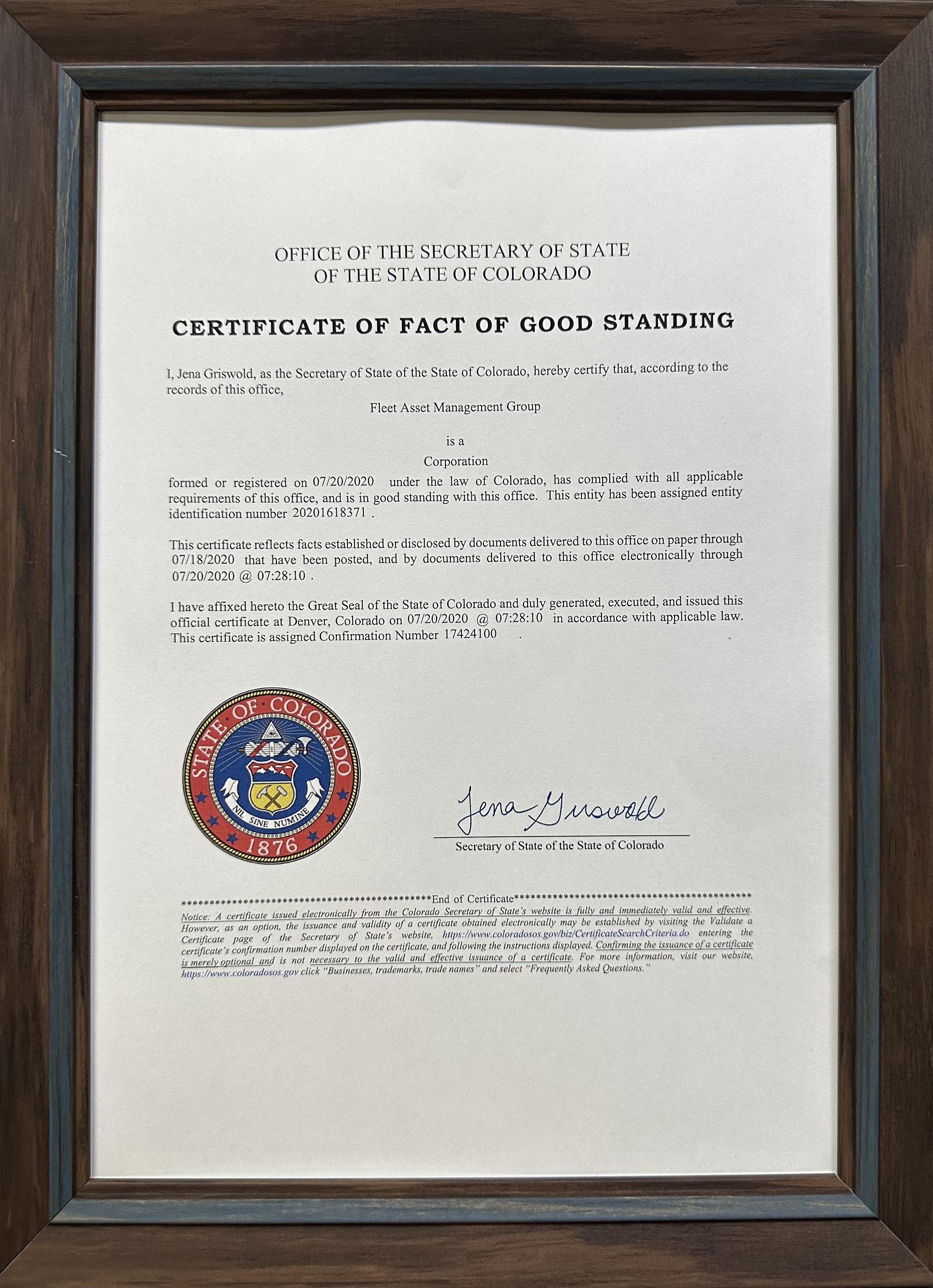 Certificate of Reputation